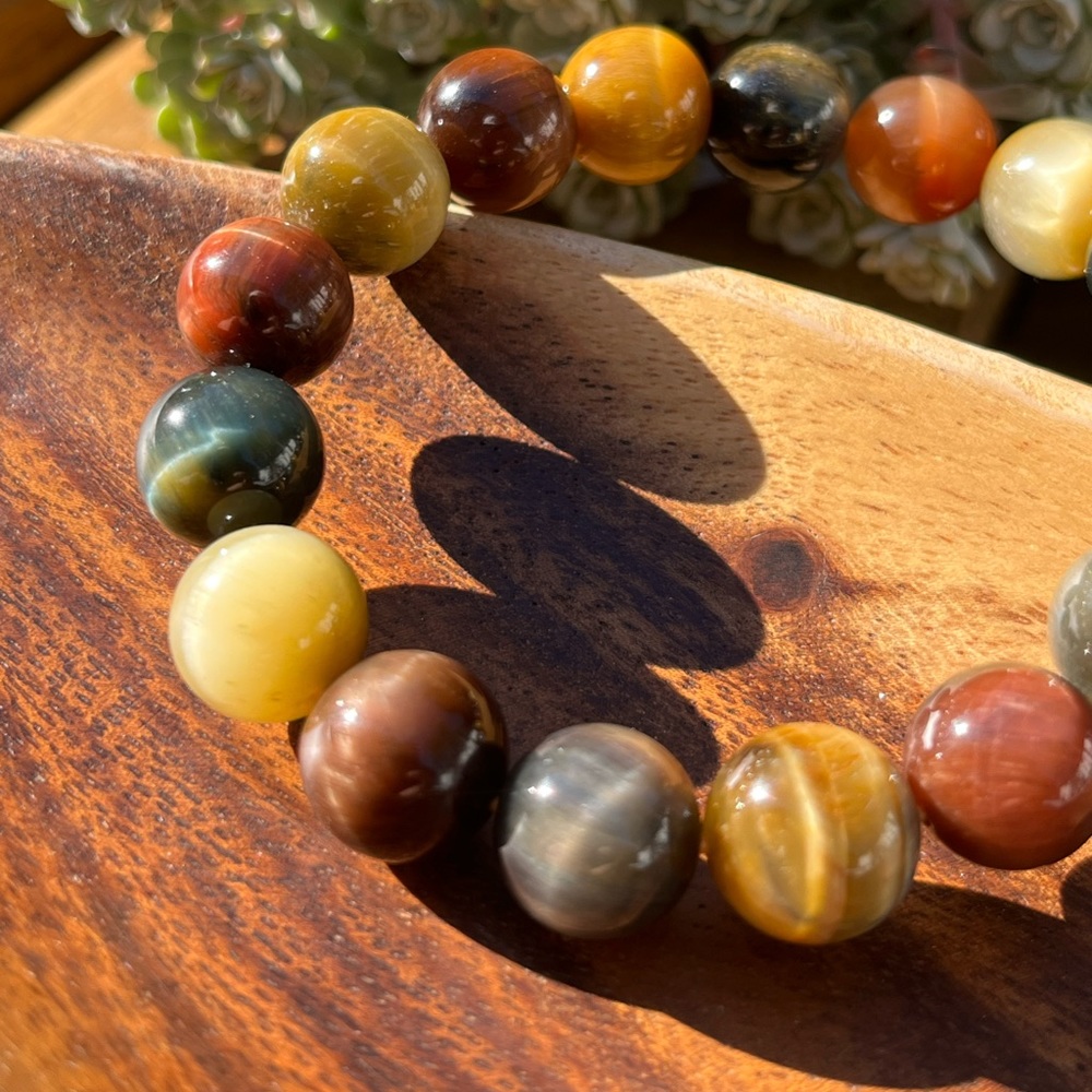 12mm flashy rainbow tiger eye bracelet‎